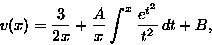 \begin{displaymath}
v(x)=\frac{3}{2x}+ \frac{A}{x}\int^x\frac{e^{t^2}}{t^2}\,dt+B,\end{displaymath}