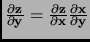$ \frac{\partial {\bf z}}{\partial {\bf y}} = \frac{\partial {\bf z}}{\partial {\bf x}} \frac{\partial {\bf x}}{\partial {\bf y}} $